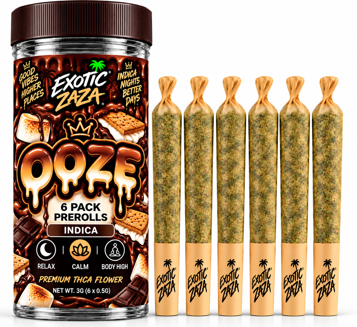 Ooze - Indica Pre-Rolls - 6 Pack - 0.5G Each - 3G Total